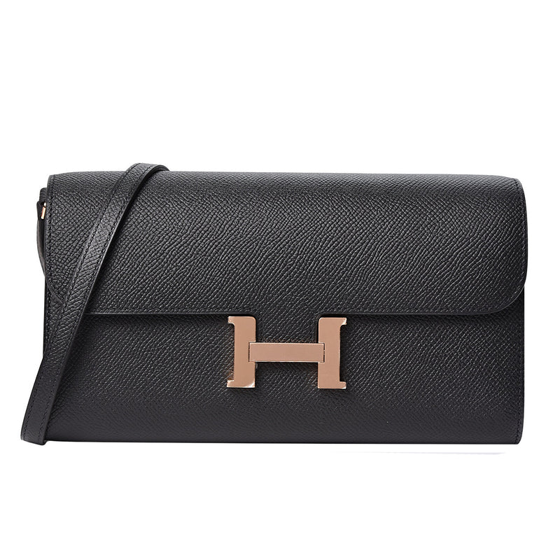 Hermes Constance Wallet To Go Black Epsom Leather Rose Gold Hardware