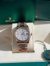 Rolex Day-Date President 36mm Rose Gold Meteorite Diamond Dial Mens Watch 118235