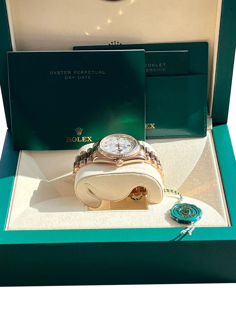 Rolex Day-Date President 36mm Rose Gold Meteorite Diamond Dial Mens Watch 118235