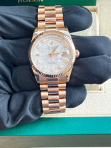 Rolex Day-Date President 36mm Rose Gold Meteorite Diamond Dial Mens Watch 118235