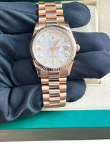 Rolex Day-Date President 36mm Rose Gold Meteorite Diamond Dial Mens Watch 118235