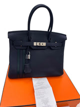 Hermes Birkin 30 Officier Bleu Nuit/Vert Cypress Togo Leather Palladium Hardware