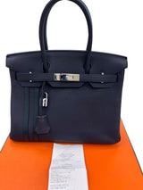 Hermes Birkin 30 Officier Bleu Nuit/Vert Cypress Togo Leather Palladium Hardware