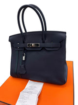 Hermes Birkin 30 Officier Bleu Nuit/Vert Cypress Togo Leather Palladium Hardware