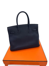 Hermes Birkin 30 Officier Bleu Nuit/Vert Cypress Togo Leather Palladium Hardware