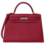 Hermes Kelly Sellier 32 Epsom Leather Rubis Palladium Hardware Handbag