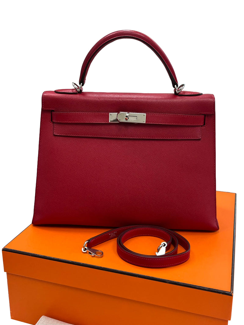 Hermes Kelly Sellier 32 Epsom Leather Rubis Palladium Hardware Handbag