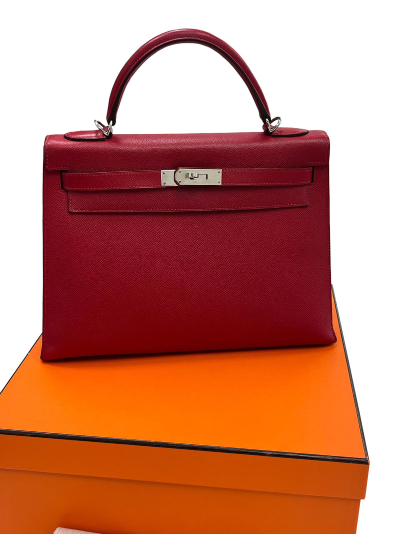 Hermes Kelly Sellier 32 Epsom Leather Rubis Palladium Hardware Handbag