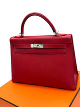 Hermes Kelly Sellier 32 Epsom Leather Rubis Palladium Hardware Handbag