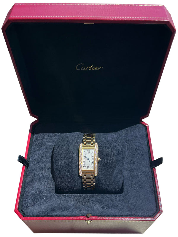 Cartier Tank Americaine 18K Yellow Gold Diamond Bezel Ladies Watch W528634