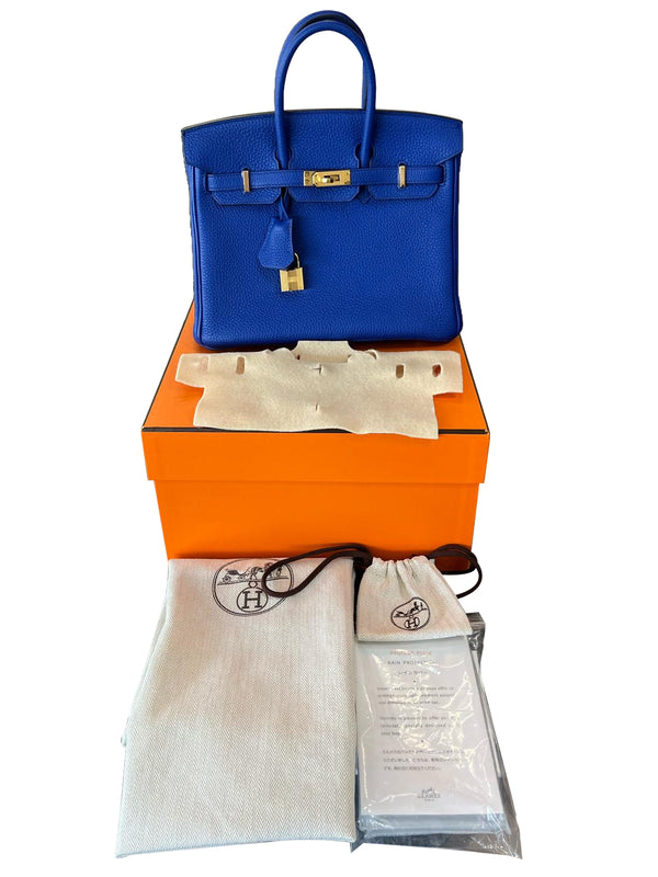 Hermes Birkin 25 Bleu Royal Togo Leather Gold Hardware Handbag