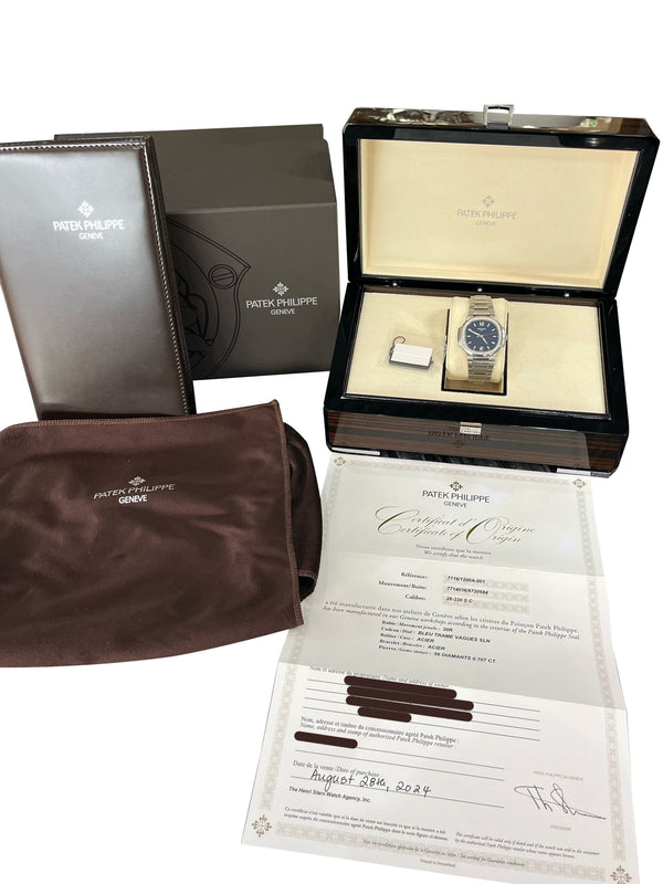 Patek Philippe Nautilus 35.2mm Blue Dial Diamond Bezel Ladies Watch 7118/1200A