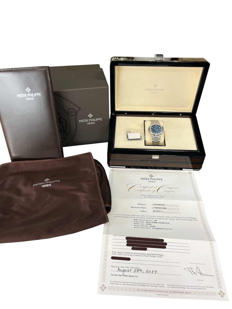 Patek Philippe Nautilus 35.2mm Blue Dial Diamond Bezel Ladies Watch 7118/1200A