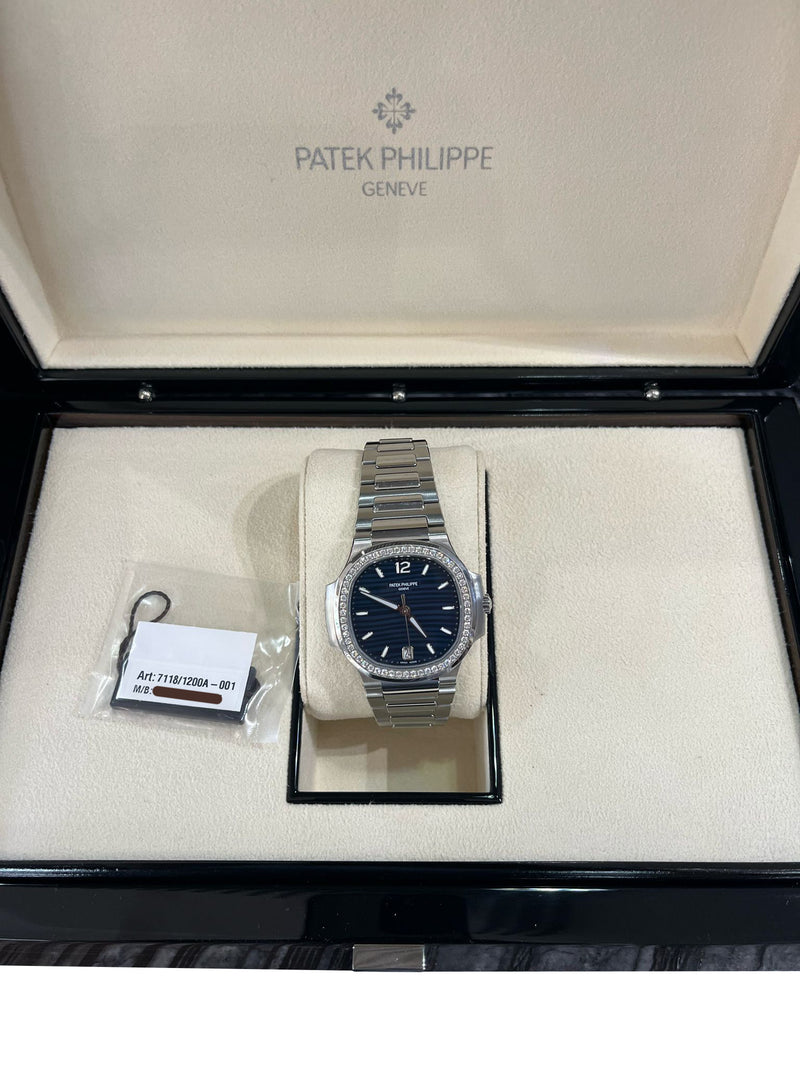 Patek Philippe Nautilus 35.2mm Blue Dial Diamond Bezel Ladies Watch 7118/1200A