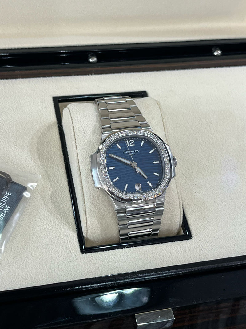 Patek Philippe Nautilus 35.2mm Blue Dial Diamond Bezel Ladies Watch 7118/1200A