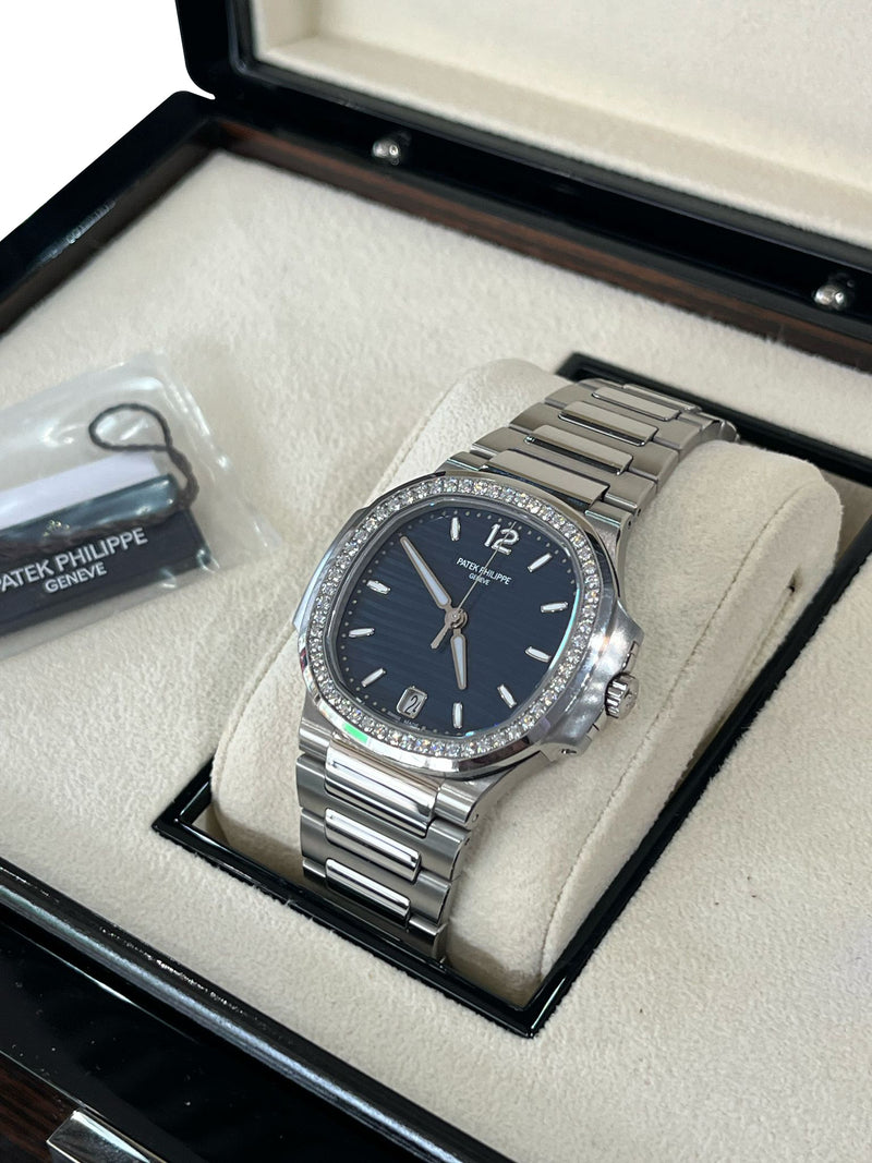 Patek Philippe Nautilus 35.2mm Blue Dial Diamond Bezel Ladies Watch 7118/1200A