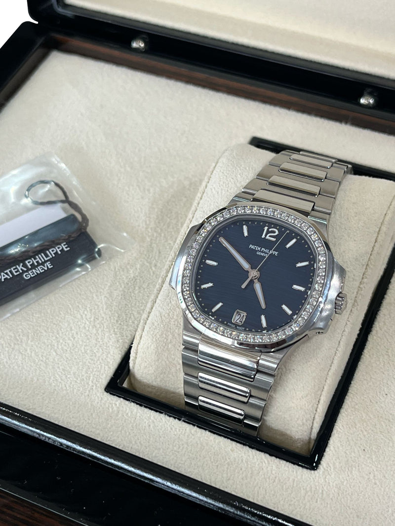 Patek Philippe Nautilus 35.2mm Blue Dial Diamond Bezel Ladies Watch 7118/1200A