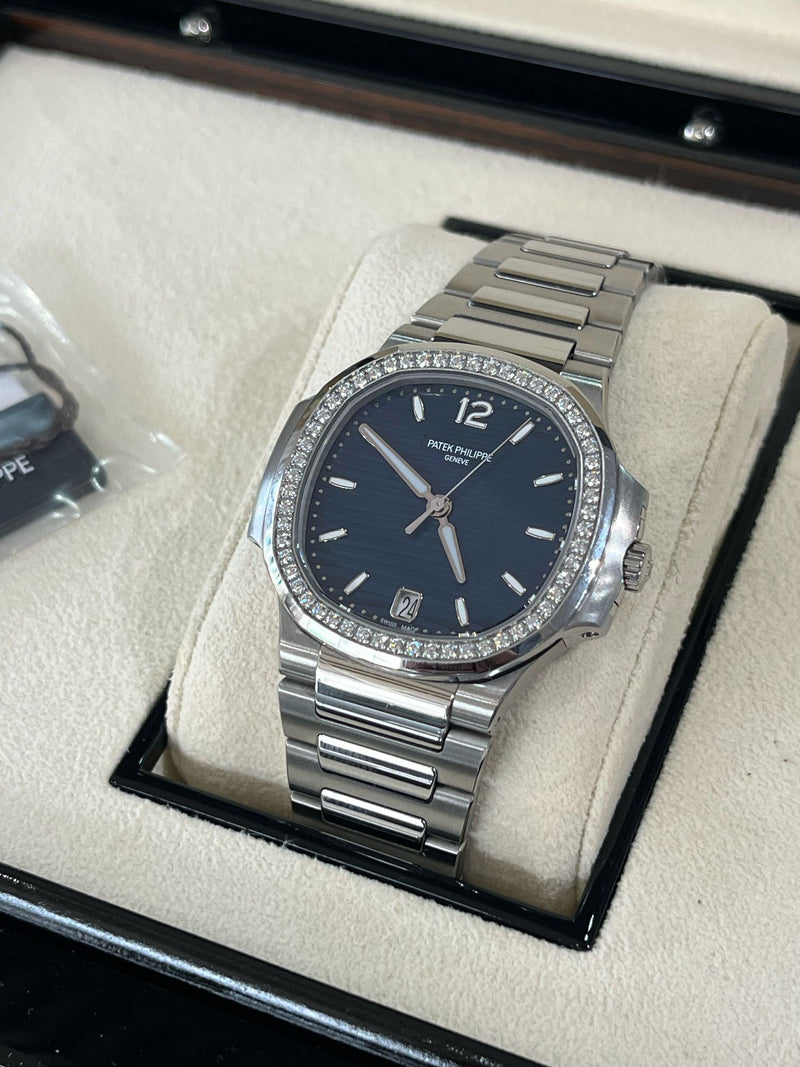 Patek Philippe Nautilus 35.2mm Blue Dial Diamond Bezel Ladies Watch 7118/1200A