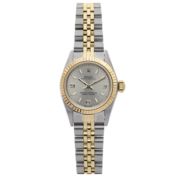 Rolex Oyster Perpetual 26mm Grey Dial Gold Steel Jubilee Bracelet Watch 67193