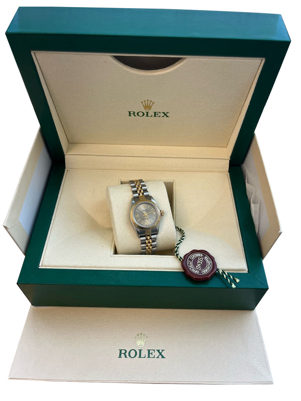 Rolex Oyster Perpetual 26mm Grey Dial Gold Steel Jubilee Bracelet Watch 67193
