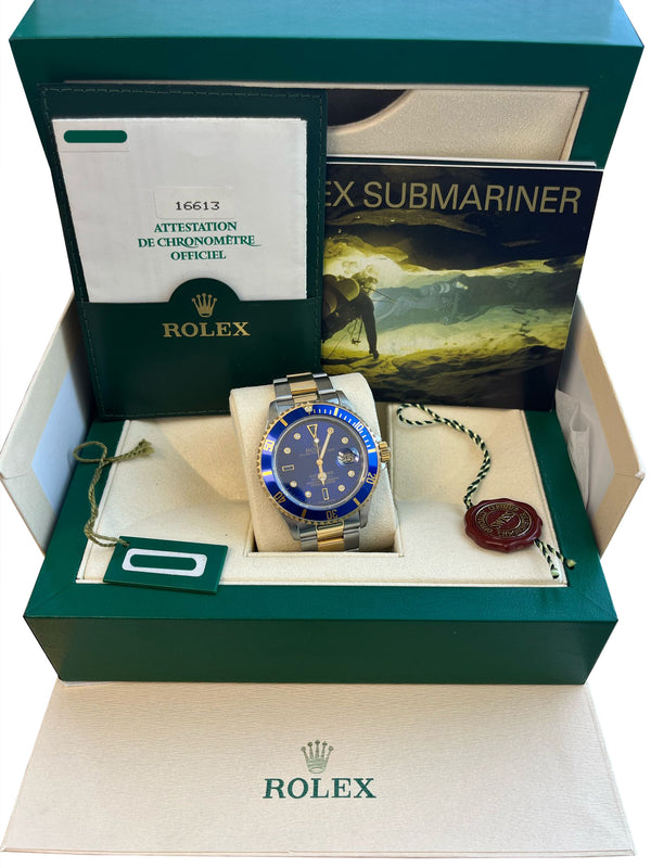 Rolex Submariner Date 40mm Gold/Steel Blue Serti Diamond Dial Men's Watch 16613