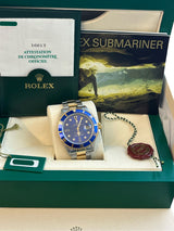 Rolex Submariner Date 40mm Gold/Steel Blue Serti Diamond Dial Men's Watch 16613