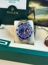 Rolex Submariner Date 40mm Gold/Steel Blue Serti Diamond Dial Men's Watch 16613