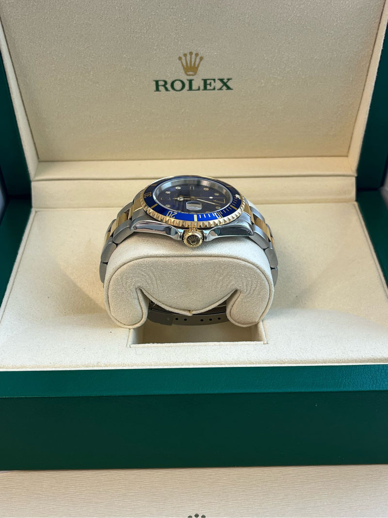 Rolex Submariner Date 40mm Gold/Steel Blue Serti Diamond Dial Men's Watch 16613