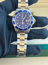 Rolex Submariner Date 40mm Gold/Steel Blue Serti Diamond Dial Men's Watch 16613