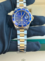 Rolex Submariner Date 40mm Gold/Steel Blue Serti Diamond Dial Men's Watch 16613