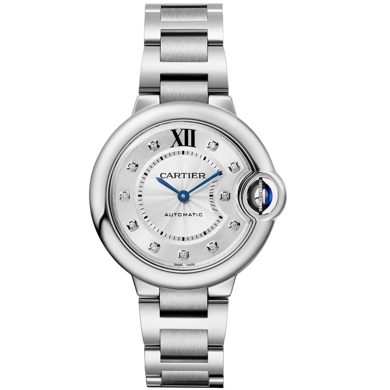 Cartier Ballon Bleu de Cartier 33mm Silver Guilloche Diamond Dial Watch W4BB0021