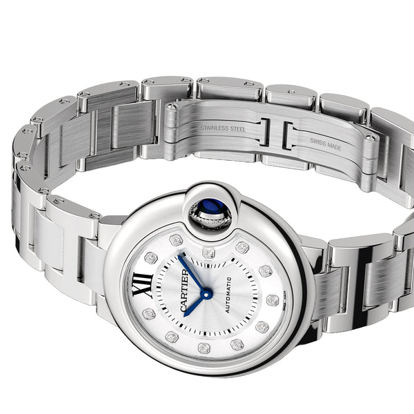 Cartier Ballon Bleu de Cartier 33mm Silver Guilloche Diamond Dial Watch W4BB0021