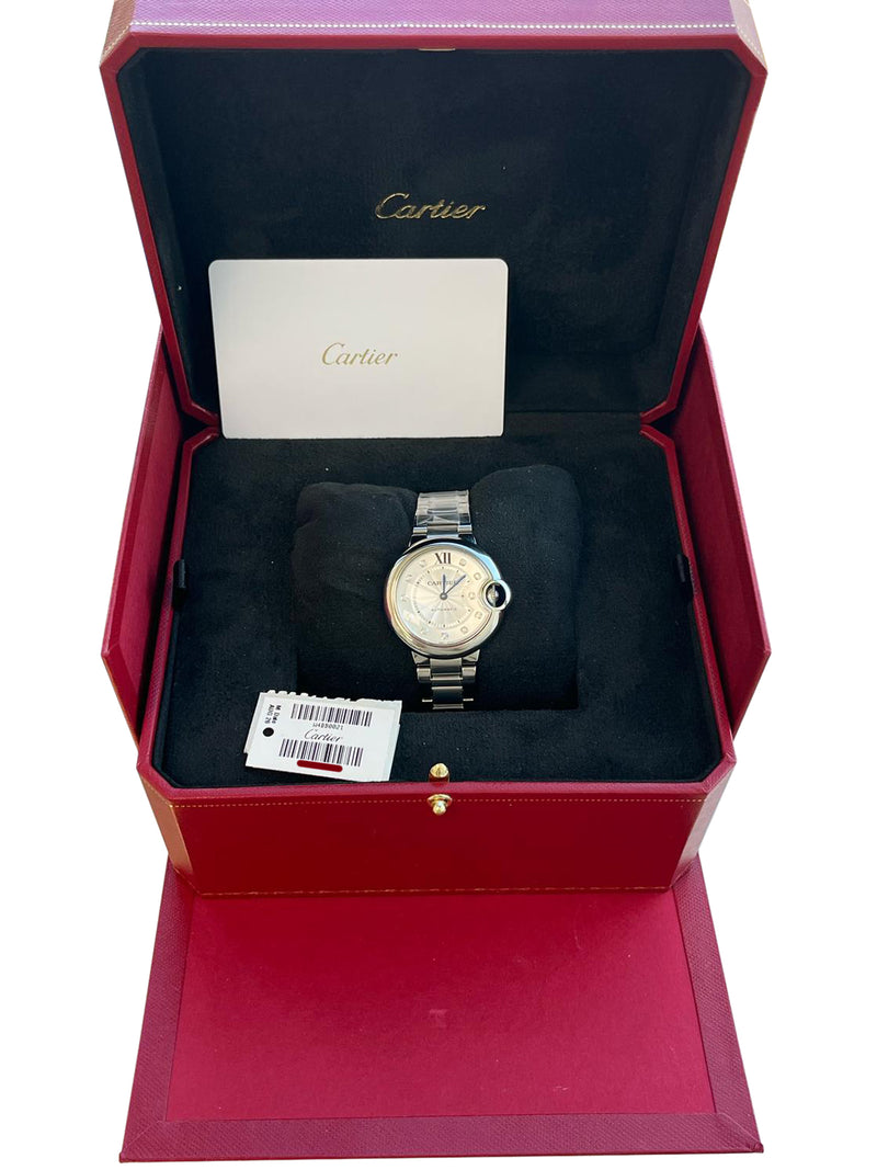 Cartier Ballon Bleu de Cartier 33mm Silver Guilloche Diamond Dial Watch W4BB0021