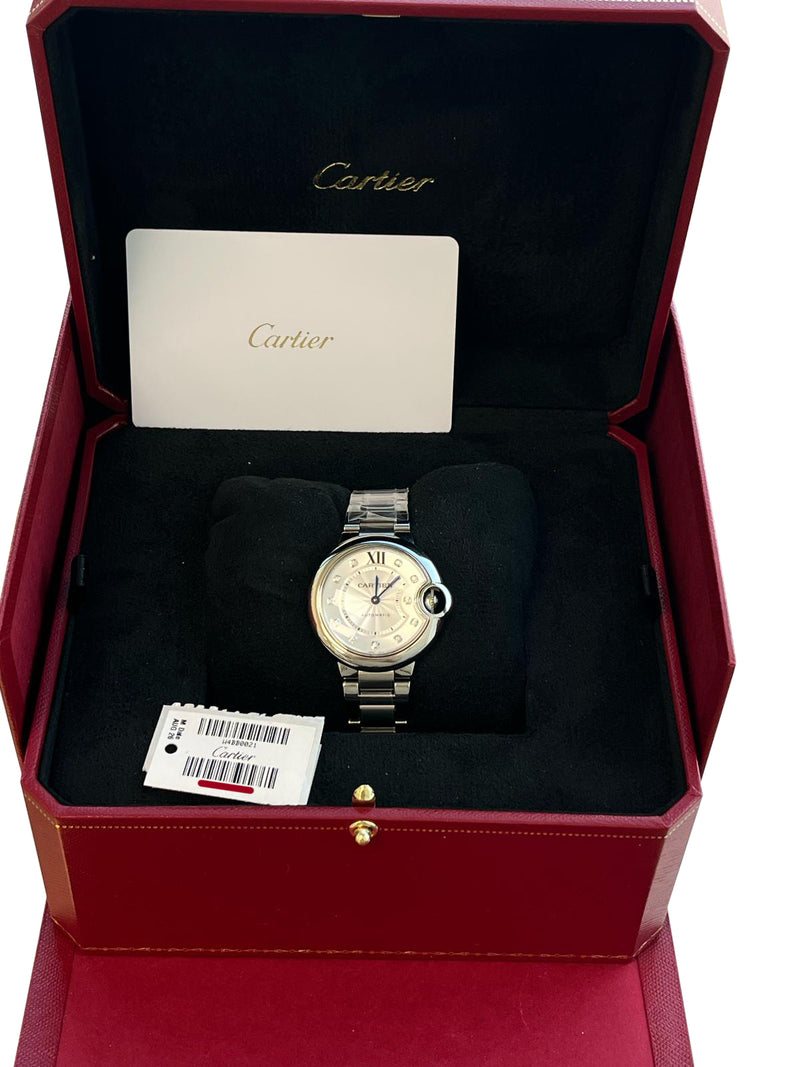 Cartier Ballon Bleu de Cartier 33mm Silver Guilloche Diamond Dial Watch W4BB0021