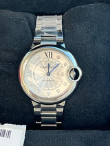 Cartier Ballon Bleu de Cartier 33mm Silver Guilloche Diamond Dial Watch W4BB0021