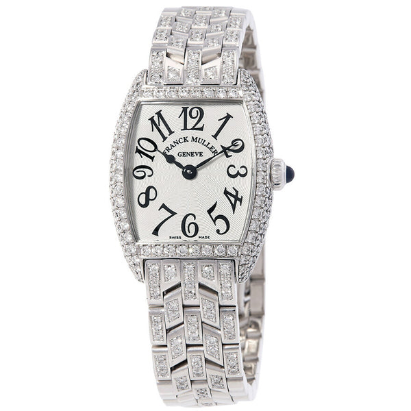 Franck Muller Cintree Curvex 18k White Gold with Diamond Tonneau Watch 2250 QZ D