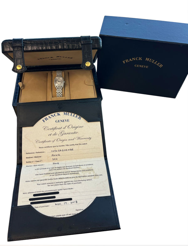 Franck Muller Cintree Curvex 18k White Gold with Diamond Tonneau Watch 2250 QZ D