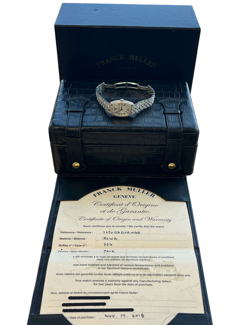 Franck Muller Cintree Curvex 18k White Gold with Diamond Tonneau Watch 2250 QZ D