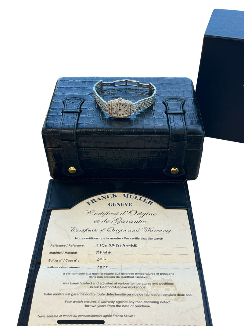 Franck Muller Cintree Curvex 18k White Gold with Diamond Tonneau Watch 2250 QZ D