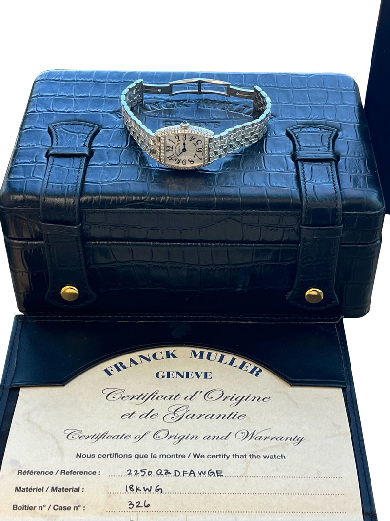 Franck Muller Cintree Curvex 18k White Gold with Diamond Tonneau Watch 2250 QZ D