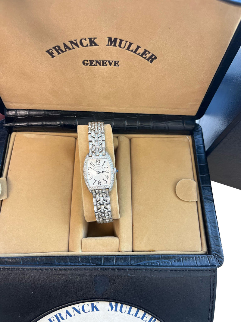 Franck Muller Cintree Curvex 18k White Gold with Diamond Tonneau Watch 2250 QZ D