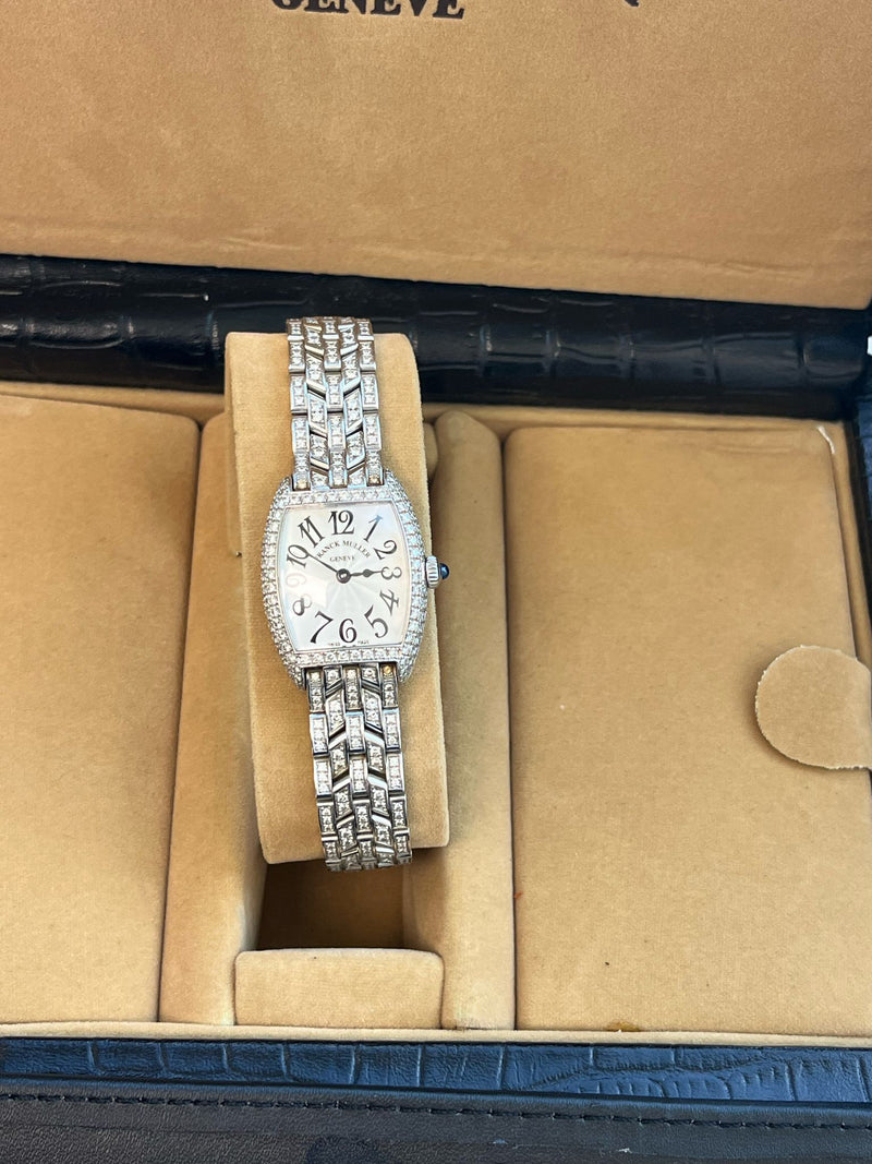 Franck Muller Cintree Curvex 18k White Gold with Diamond Tonneau Watch 2250 QZ D