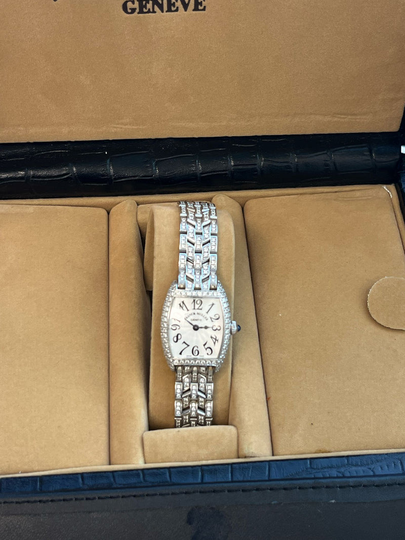 Franck Muller Cintree Curvex 18k White Gold with Diamond Tonneau Watch 2250 QZ D