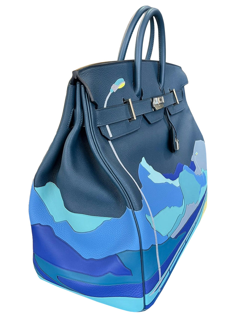 Hermes Birkin 50 Limited Edition Endless Road Bleu De Prusse Palladium Hardware