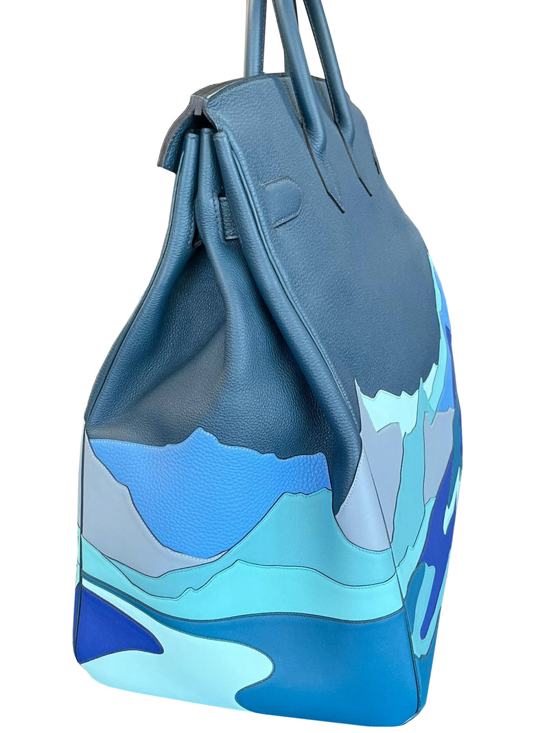 Hermes Birkin 50 Limited Edition Endless Road Bleu De Prusse Palladium Hardware