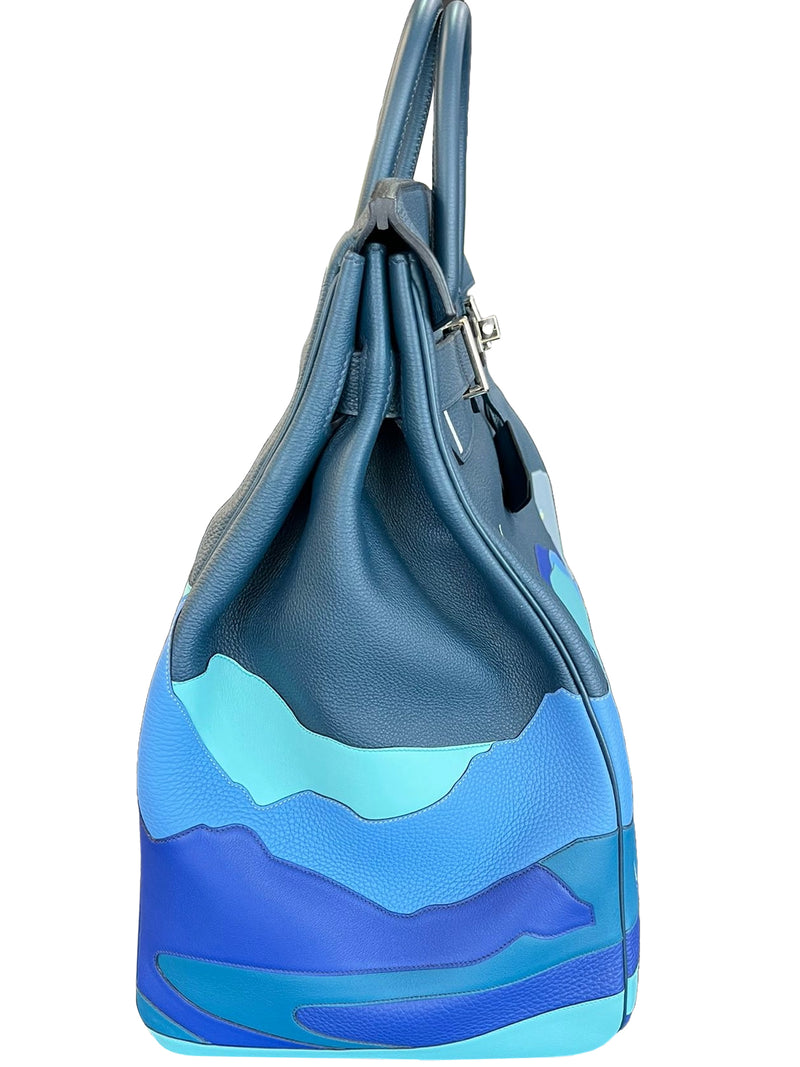 Hermes Birkin 50 Limited Edition Endless Road Bleu De Prusse Palladium Hardware