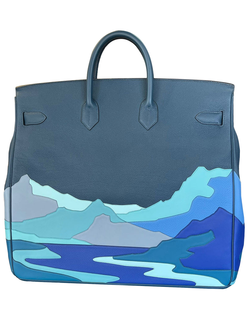 Hermes Birkin 50 Limited Edition Endless Road Bleu De Prusse Palladium Hardware