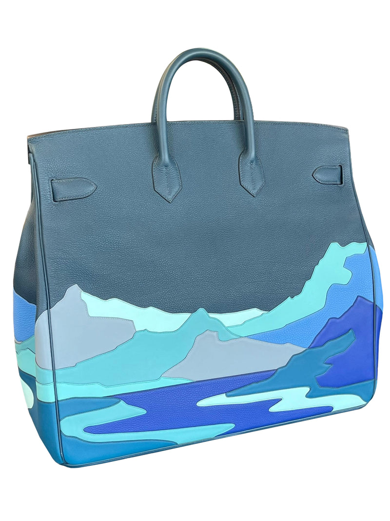 Hermes Birkin 50 Limited Edition Endless Road Bleu De Prusse Palladium Hardware
