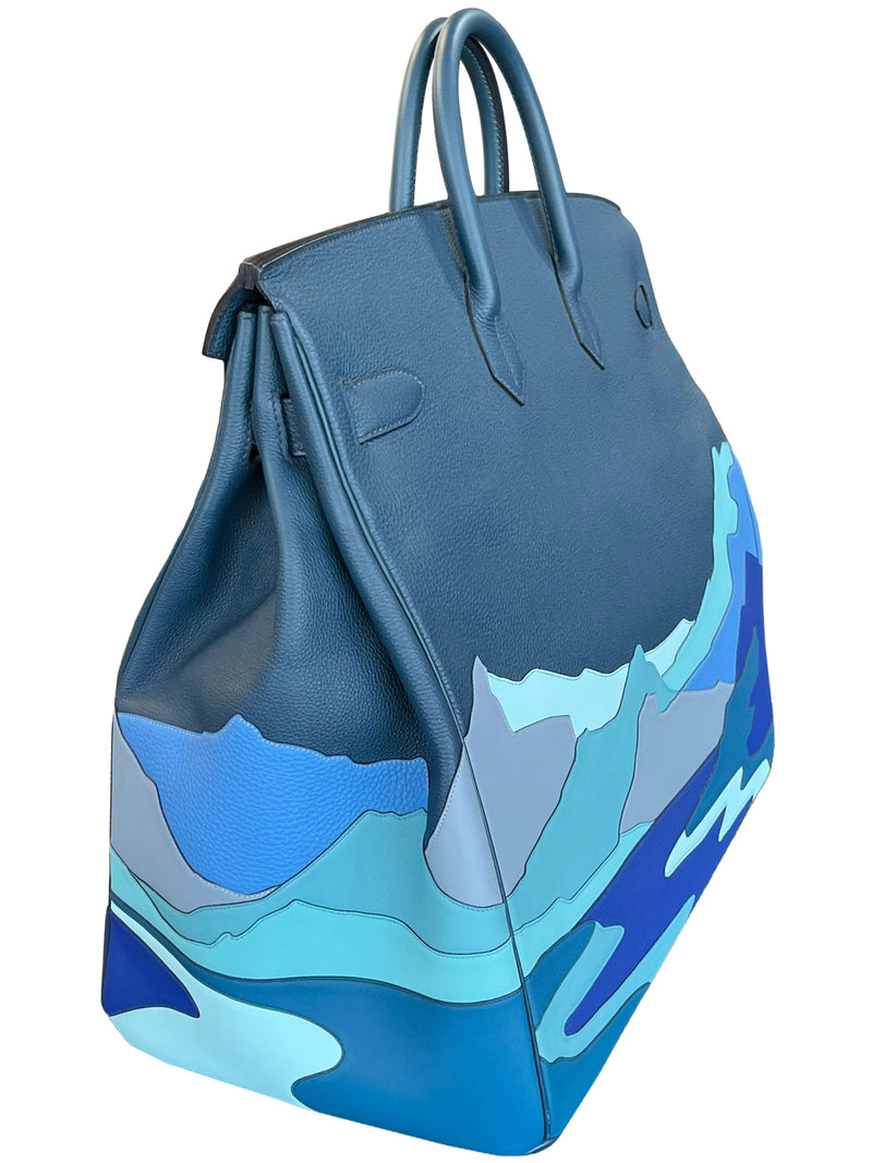 Hermes Birkin 50 Limited Edition Endless Road Bleu De Prusse Palladium Hardware