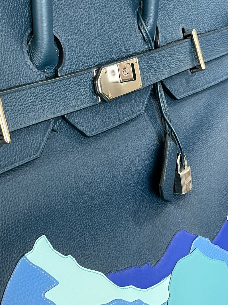 Hermes Birkin 50 Limited Edition Endless Road Bleu De Prusse Palladium Hardware
